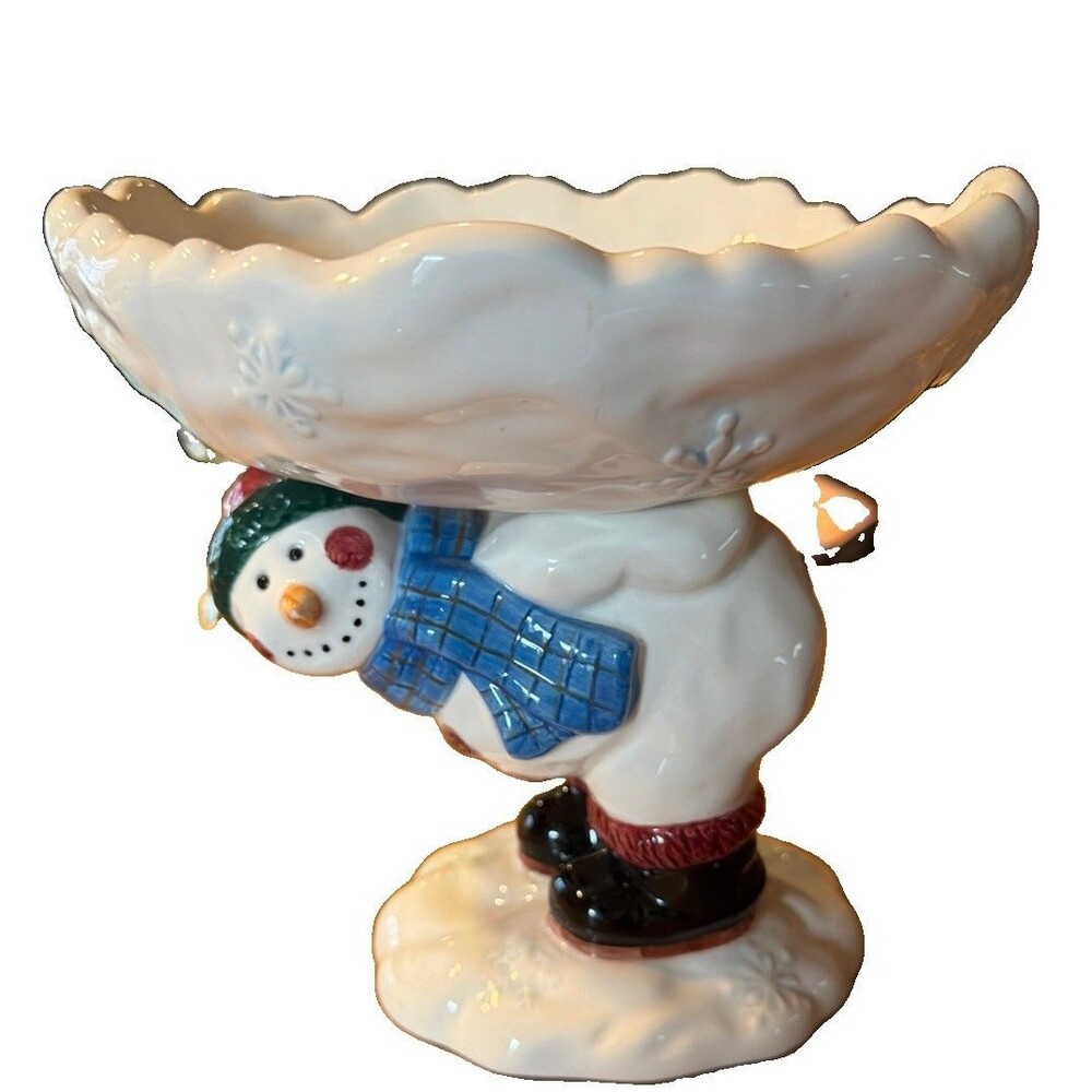 LIFESTYLE STUDIOS A CHRISTMAS WISH HAND PAINTED CERAMIC SNOWMAN CANDY DISH